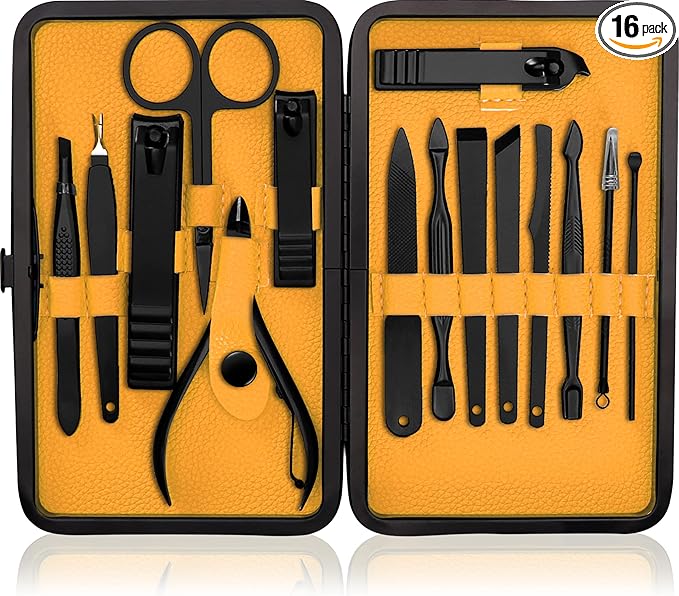 Utopia Care Manicure Kit for Women and Men, Manicure Set with Nail Clippers, Nail Kit Includes Fingernail & Toenail Clippers,16Pcs Pedicure Kit Stocking Stuffers with Travel Case, Yellow