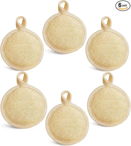 Face Exfoliating Loofah Pad Scrubber, Manual Facial Cleansing and Makeup Remover Brush 6 Pieces, Natural Loofa Sponge Pads Massage Pores and Clean Blackheads Without Hurting the Skin,Beige