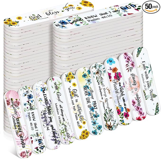 50 Pack Christian Gifts for Women Scripture Mini Nail Files Christian Party Favors Bible Verse Emery Boards Religious Small Gifts for Teacher Mother Employee Staff Coworkers Office Supplies