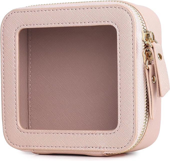 Small Clear Makeup Bag for Women Mini Cosmetic Bag Travel Toiletry Bag Purse Organizer with Zipper Car Essentials (Pink, Mini)