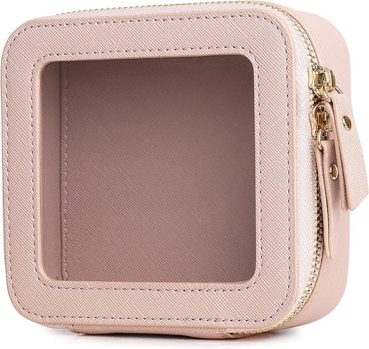 Small Clear Makeup Bag for Women Mini Cosmetic Bag Travel Toiletry Bag Purse Organizer with Zipper Car Essentials (Pink, Mini)