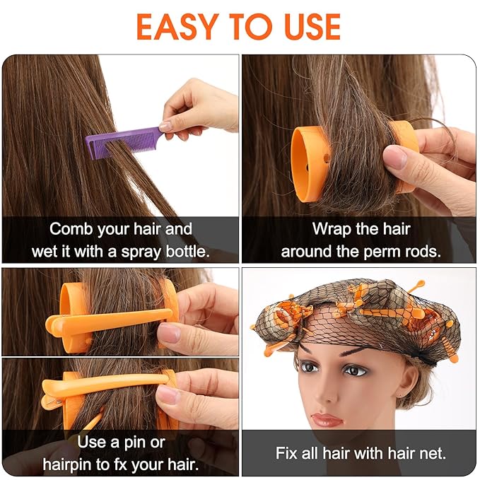 WILLBOND 141 Pcs Hair Rollers Set Include Plastic Hair Rollers with Pins and Clips(Orange)