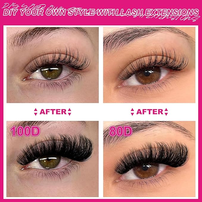 Fowendia Lash Clusters 80D 100D Fluffy Individual Lashes D Curl Cluster Eyelash Extensions 10-18mm Wispy DIY Lash Extension Thick Volume False Eyelashes Clusters for Beginners