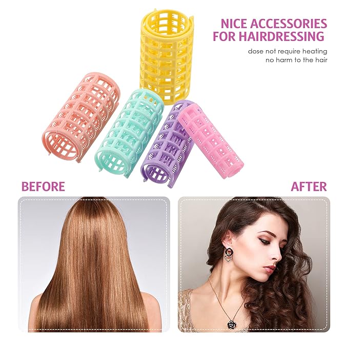 WILLBOND 36 Pieces Plastic Hair Roller 5 Sizes Curlers Self Grip No Heat Rollers with 2 Pieces Steel Pintail Combs for Short Long Hair Salon Barber Hairdressing Styling Tools(Bright Colors)