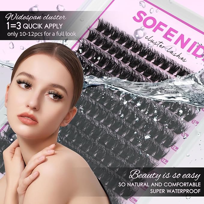 SOFENIDA Lash Clusters Kit 100D Thick Cluster Lashes 10-18mm Volume Eyelash Clusters D Curvature Cluster Eyelash Extensions 3D Wispy Lash Clusters DIY Lash Extension Kit(100D-10-18MIX Thick Kit)