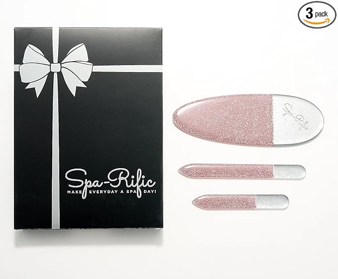 Spa-Rific 3pc Nano File Set: Professional Heavy Duty Glass Nail Files with Case Kit - Reusable Crystal Fingernail Manicure and Pedicure Tools for Men, Women, and Adults (Rose Shimmer)