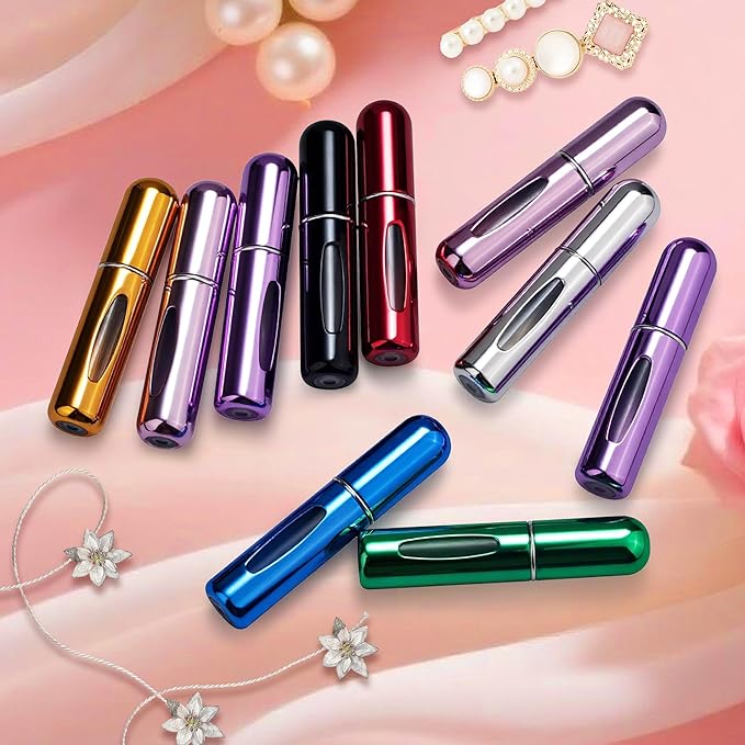 Refillable Perfume Portable Atomizer Bottle Refillable Perfume Spray, Travel Perfume (5ml, 4 Pack) (Green, Gold, Pink, Purple, Red, Light Blue)