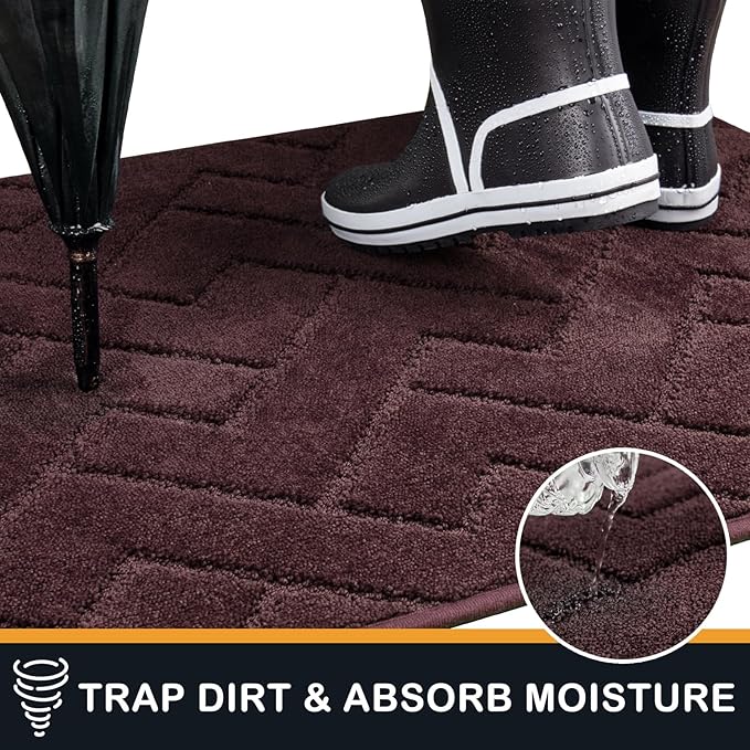 PURRUGS Dirt Trapping Door Mat 24" x 35.5", Non-Slip Machine Washable Entry Rug, Dog Doormat, Indoor Front Door Mat, Super Absorbent Entryway Rug for Muddy Shoes & Paws, Burgundy Red