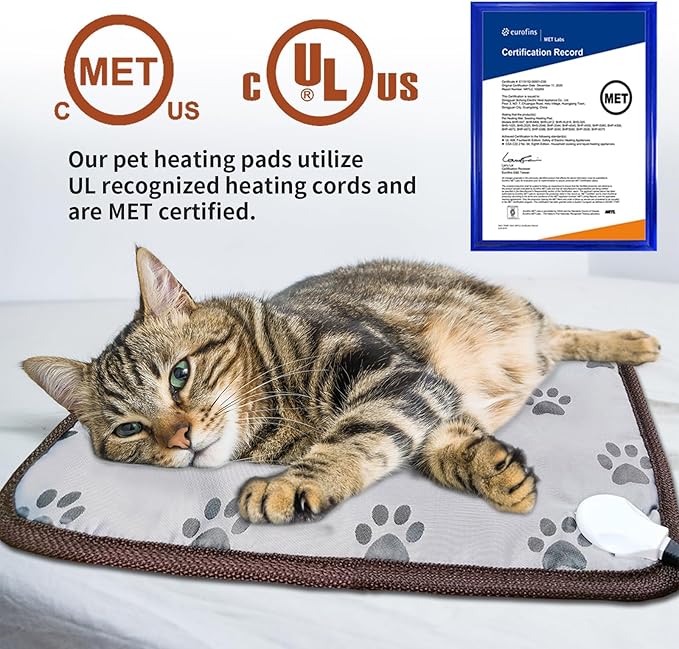 Cat Heating Pad 18x18 in with Smart Thermostat Switch and Power Line Protection Tube,Obtained MET and UL Dual Certification,Waterproof Pet Heating Pad for Cats-Rose