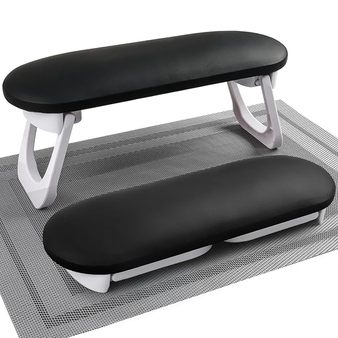 Nail Arm Rest, Professional Foldable PU Leather Nail Hand Rest with PVC Table Mat for Acrylic Nails, Soft Nail Hand Pillow Non-slip for Manicure Salon Use (higher-Black)