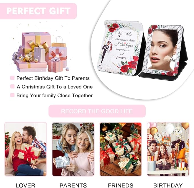 Large Folding Mirror Portable, Travel PU Makeup Adjustable Rectangular Ultrathin Vanity Mirror with Stand Rounded Corners, for Wedding, Travel, Camping, Home 7x9 Inches