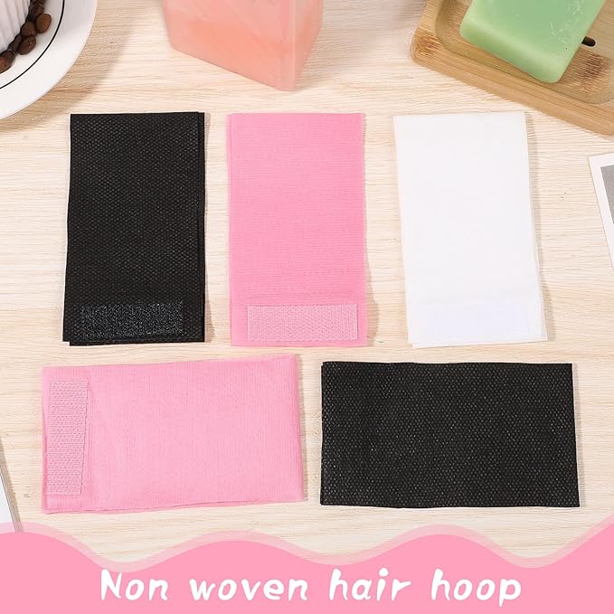 Pimoys 30 Count Disposable Headbands for Facials, Women's Skincare, Makeup, Bath, Sport, White, Black, Pink