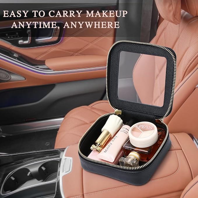 Small Clear Makeup Bag for Women Mini Cosmetic Bag Travel Toiletry Bag Purse Organizer with Zipper Car Essentials (Black, Mini)