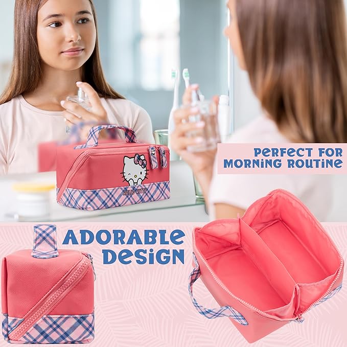 Get Trend Hello Kitty Toiletry Bag, Valentines Day Gifts for Women, Teens, Travel Essentials, Girls Makeup Bag Airplane, Cruise Essentials, Travel Accessories (Pink Hello Kitty)