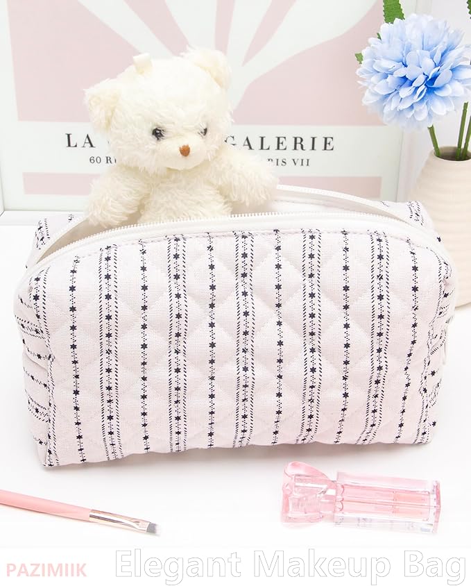 PAZIMIIK Vintage Quilted Makeup Bag Cosmetic Pouch for Brushes Pencils and Travel Make Up Accessories for Women and Girls Star Line