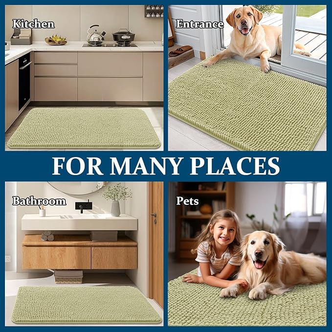 OLANLY Dog Door Mat for Muddy Paws 44x24, Absorbs Moisture and Dirt, Absorbent Non-Slip Washable Doormat, Quick Dry Chenille Mud Mat for Dogs, Entry Indoor Entryway Carpet for Inside Floor, Vanilla