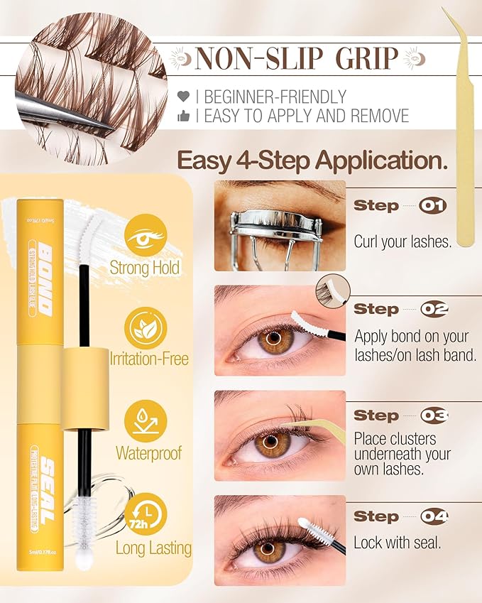 Brown Lash Clusters Kit 8-12MM Natural Cluster Eyelash Extensions Kit Wispy Cluster Lashes Dark Brown Individual Lashes C Curve Eyelash Clusters Short 144Pcs Pestañas Postizas Marrón