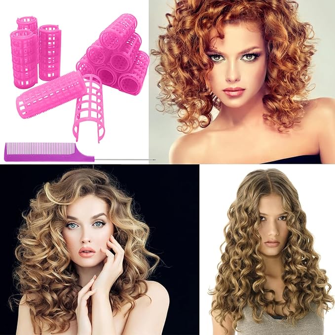 20PCS Plastic Hair Rollers Set 2.5cm/1in Heatless Roller Hair Curlers Snap on Rollers Self Grip Rollers Hairdressing Curlers Tools for DIY Hairdressing Hair Salon (Pink)
