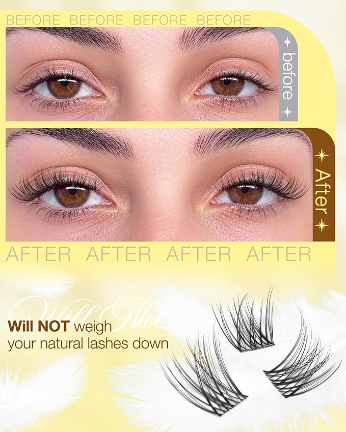 Natural Lash Clusters 8-16MM Wispy Eyelash Clusters with CC-Curly & Clear Band Pestañas Postizas Naturales 144Pcs DIY Eyelash Extensions at Home, Easy to Wear For Daily Makeup