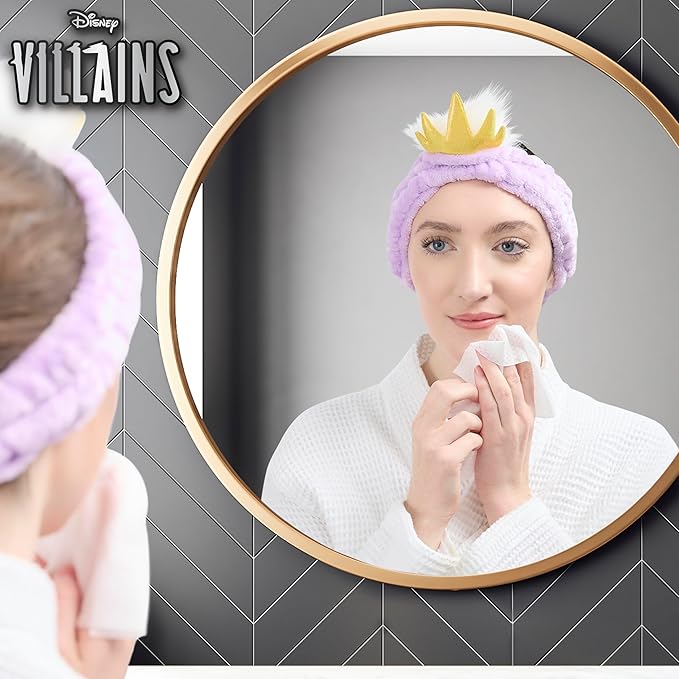 Disney Spa Headband, Soft, Plush, Adjustable, and Fun Hair Accessory for Skincare and Makeup Routines, Ursula by Belle Maison