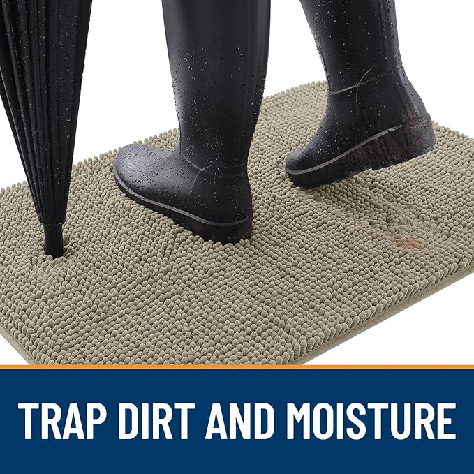 OLANLY Dog Door Mat for Muddy Paws 44x32, Absorbs Moisture and Dirt, Absorbent Non-Slip Washable Doormat, Quick Dry Chenille Mud Mat, Entry Indoor Entryway Carpet for Inside Floor, Warm Taupe
