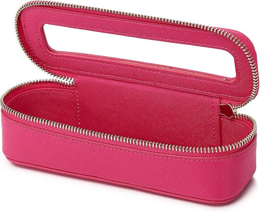 Makeup Brush Bag Slim Clear Makeup Bag Travel Cosmetic Case and Brush Holder Waterproof Toiletry Makeup Bag with Zipper Purse Organizer for Women (Fuxia, Slim)