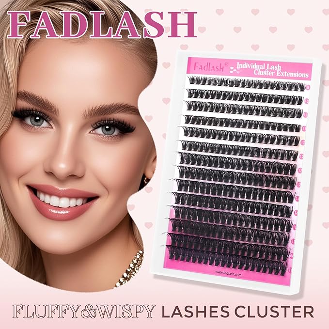 FADLASH Lash Clusters Natural Eyelash Clusters 60D Individual Cluster Eyelash Extensions 12-18mm D Curl Fluffy Eyelash Extensions (60D, 12-18mm)