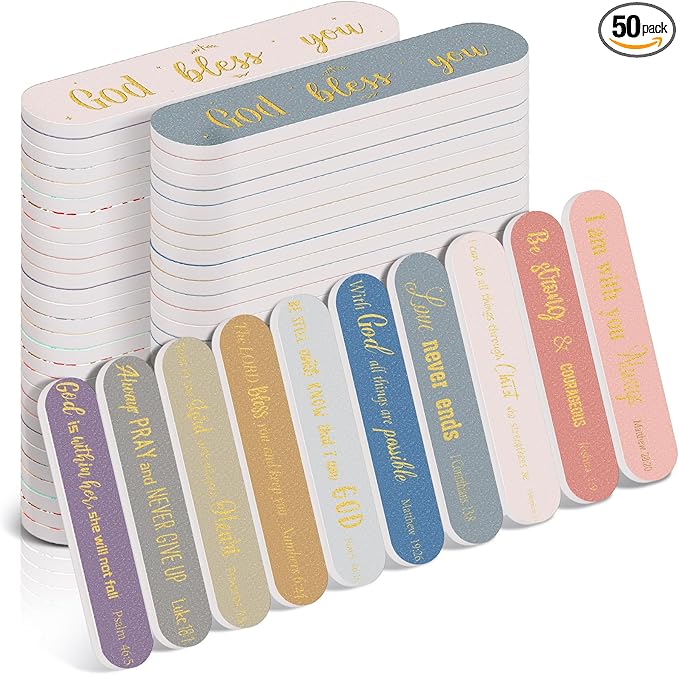 50 Pack Christian Gifts for Women Mini Nail Files for Women Christian Party Favors Bible Verse Scripture Emery Boards Religious Small Gifts Party Favors for Employee Staff Coworkers Office