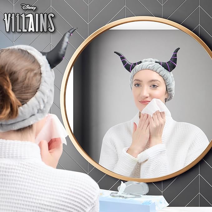 Disney Spa Headband, Soft, Plush, Adjustable, and Fun Hair Accessory for Skincare and Makeup Routines, Maleficent by Belle Masion