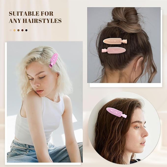 10 Pcs Creaseless No Crease No Bend Flat Hair Clips For Styling Non Slip Makeup Clips For Women Salon Hairstyle, Pink Rose Red