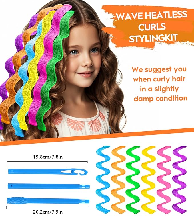 30 Pcs Heatless Hair Curlers Wave Curls Styling Kit with 2 Pcs Styling Hooks, No Heat Hair Curlers Heatless Wave Curlers for Women Girls Long Medium Short Hair (6 Colors, 45 cm/17.71 inch)