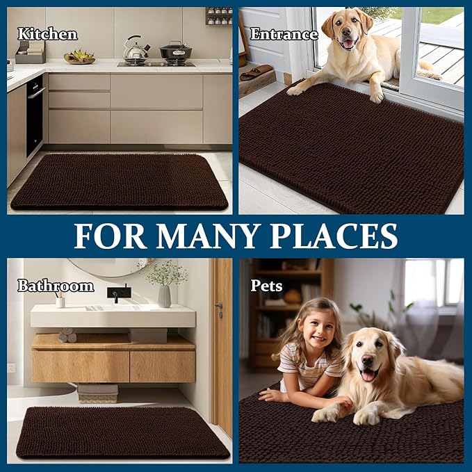 OLANLY Dog Door Mat for Muddy Paws 45x27, Absorbs Moisture and Dirt, Absorbent Non-Slip Washable Doormat, Quick Dry Chenille Mud Mat for Dogs, Entry Indoor Entryway Carpet for Inside Floor, Brown