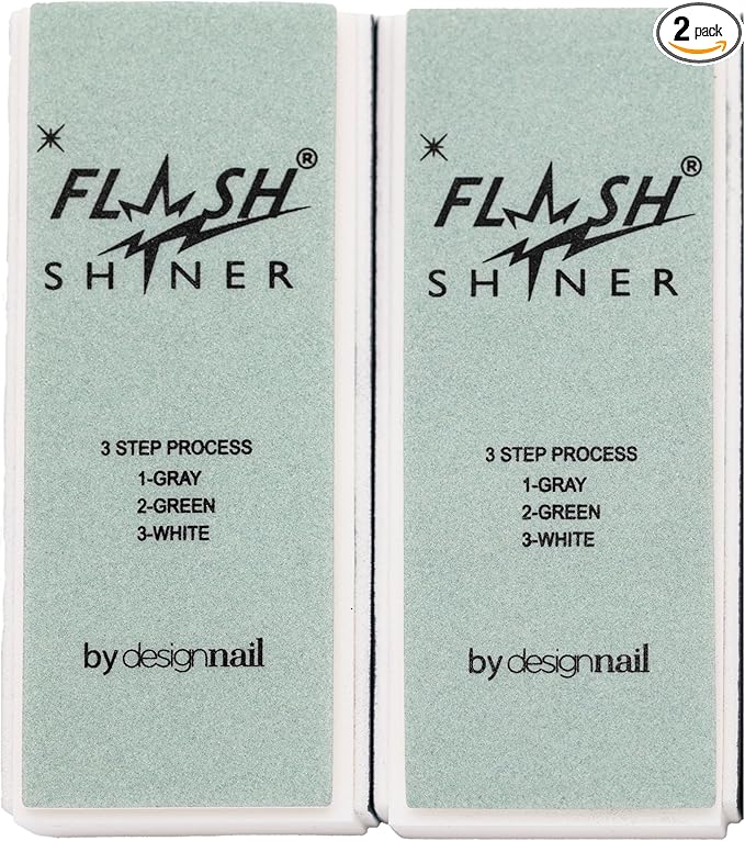 Flash Shiner® Block – 3-Way Nail Buffer – Professional Nail Buffer for Natural Shine – Smooths, Conditions & Polishes – Manicure Tool for Home or Salon Use (Pack of 2)