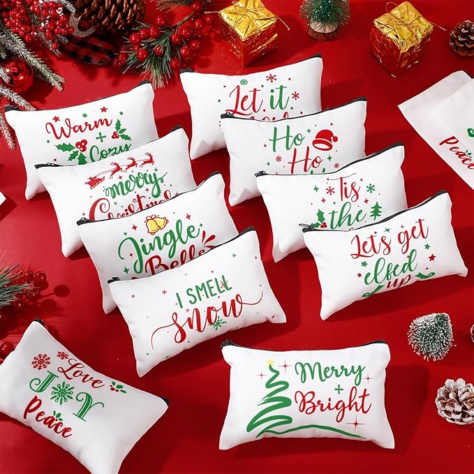 Reginary 20 Pieces Cosmetic Bag for Women, Roomy Makeup Bags with Zipper Toiletry Bag Pouch Travel Accessory Organizer Gifts, 7 x 4.3 Inches(Christmas)