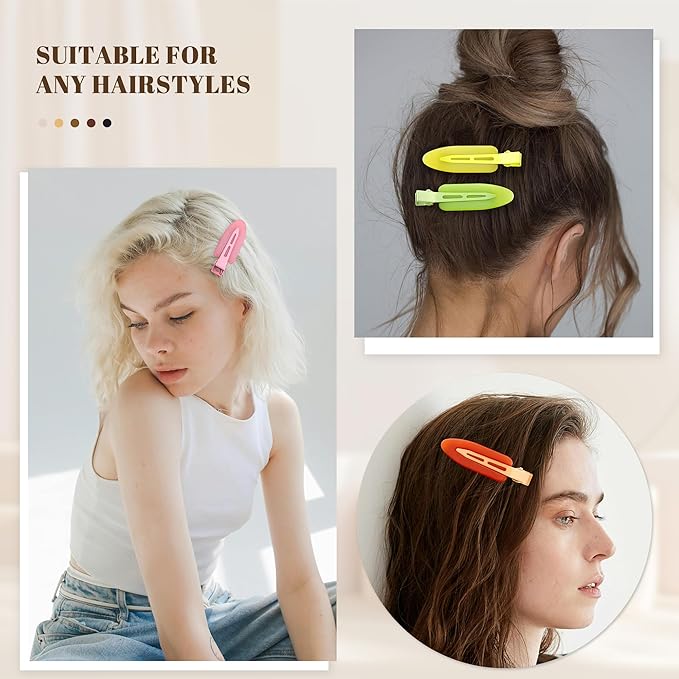 10 Pcs Creaseless No Crease No Bend Flat Hair Clips For Styling Non Slip Makeup Clips For Women Salon Hairstyle,Matte Green Pink Orange Yellow Rose Red