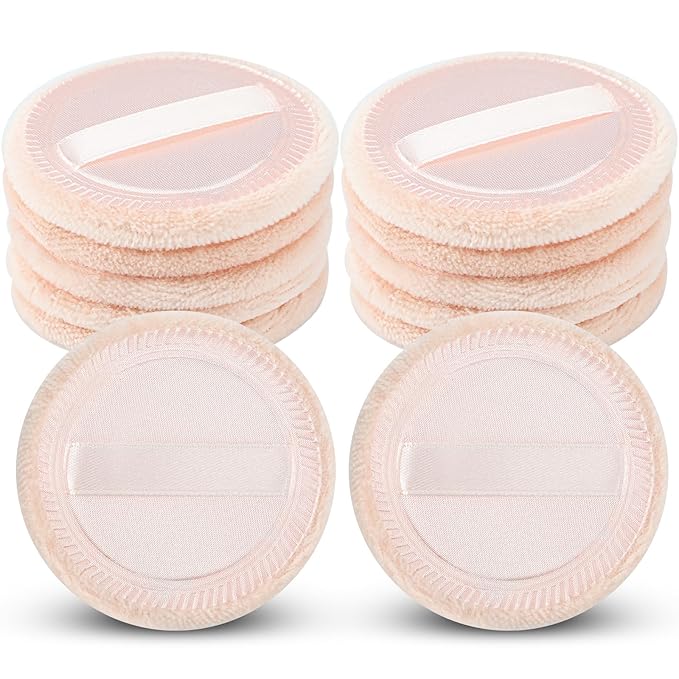 12 Pieces Face Powder Puffs Cotton Makeup Pads Soft Compact Puffs for Loose Setting Pressed Powder, 2.36 Inch (Beige)