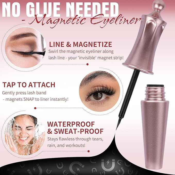Magnetic Eyelashes with Eyeliner Cat Eye Natural Magnetic Lashes with Applicator No Glue Needed Wispy Magnet Lash 5 Pairs Strip Lashes with Magnet Eyeliner