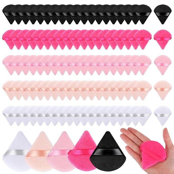 150Pcs Triangle Powder Puffs Soft Velour Makeup Puffs for Loose Powder Wet and Dry Use Cosmetic Foundation Tools (5 Colors)
