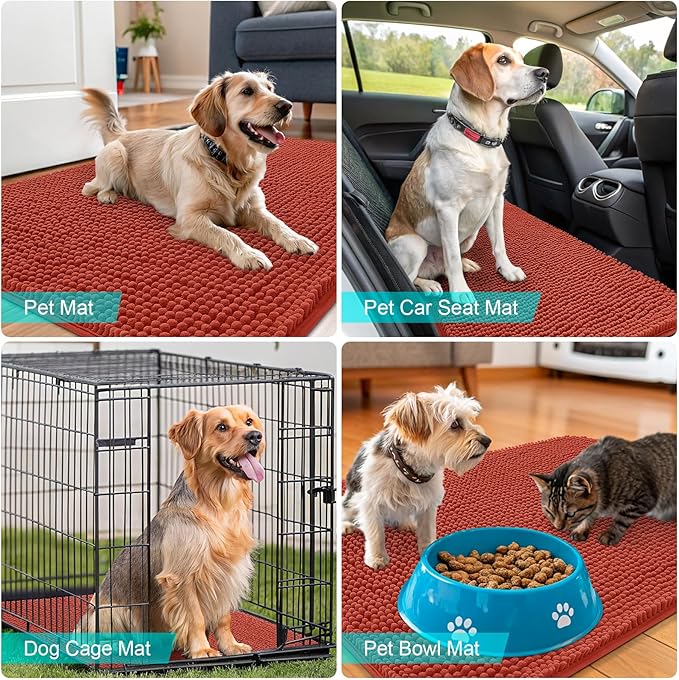 OLANLY Dog Door Mat for Muddy Paws 70x35, Absorbs Moisture and Dirt, Absorbent Non-Slip Washable Doormat, Quick Dry Chenille Mud Mat for Dogs, Entry Indoor Entryway Carpet for Inside Floor, Maple Red