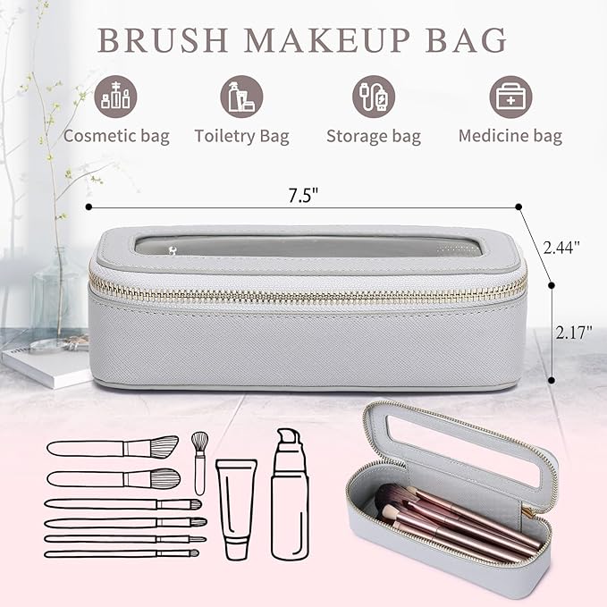 Makeup Brush Bag Slim Clear Makeup Bag Travel Cosmetic Case and Brush Holder Waterproof Toiletry Makeup Bag with Zipper Purse Organizer for Women (Gray, Slim)