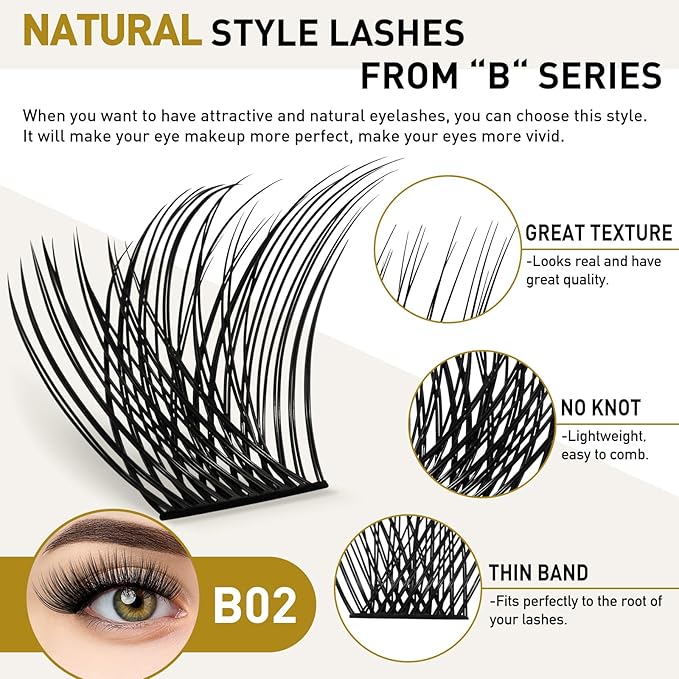 Lash Clusters B02 C Curl 10mm B&Qaugen Eyelash Clusters Volume Individual Lashes Extensions Lashes Cluster DIY at Home Eyelash Extension (NM-C-10 new)
