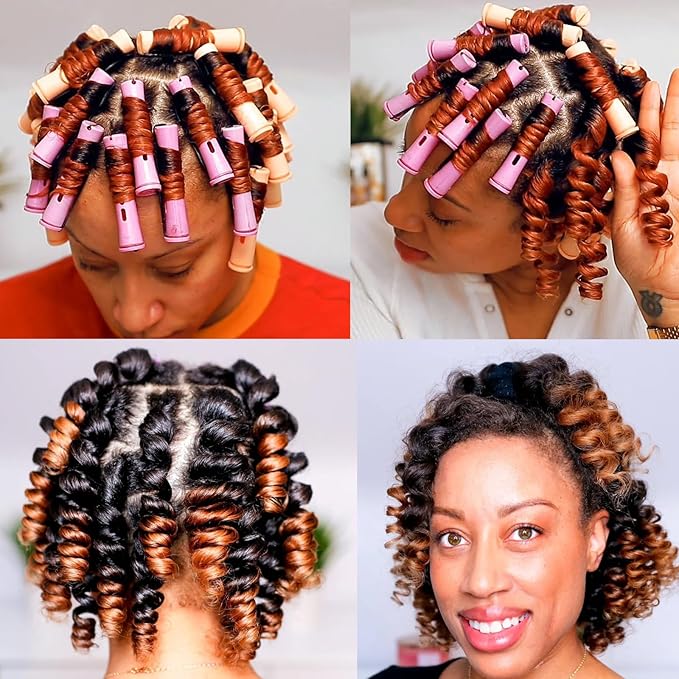 40PCS Hair Perm Rods Set For Short Hair,Beige Purple Perm Rods For Black Women Plastic Cold Wave Rods For Long Hair(40Pcs,Beige+Purple)