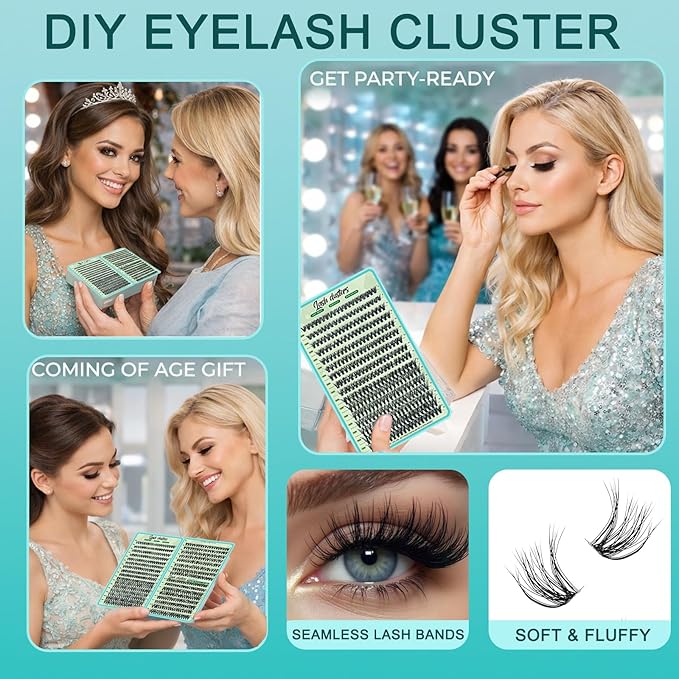 Wispy Lash Clusters 640pcs Eyelash Cluster Extensions 40D+50D Curl Individual False Eyelashes 9-16mm Natural Fluffy Mink Lash Clusters Extension Kit