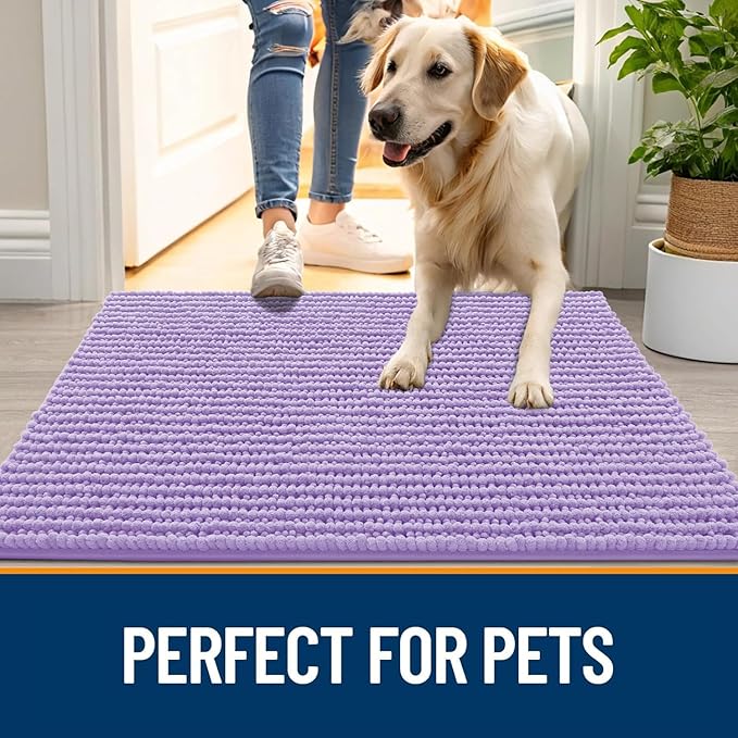 OLANLY Dog Door Mat for Muddy Paws 59x20, Ultra Absorbent Chenille Mud Doormat, Non-Slip Washable and Dirt Trapping Doormat for Indoor Entryway, Quick-Dry Indoor Pet Bed Mats for Dogs, Lavender