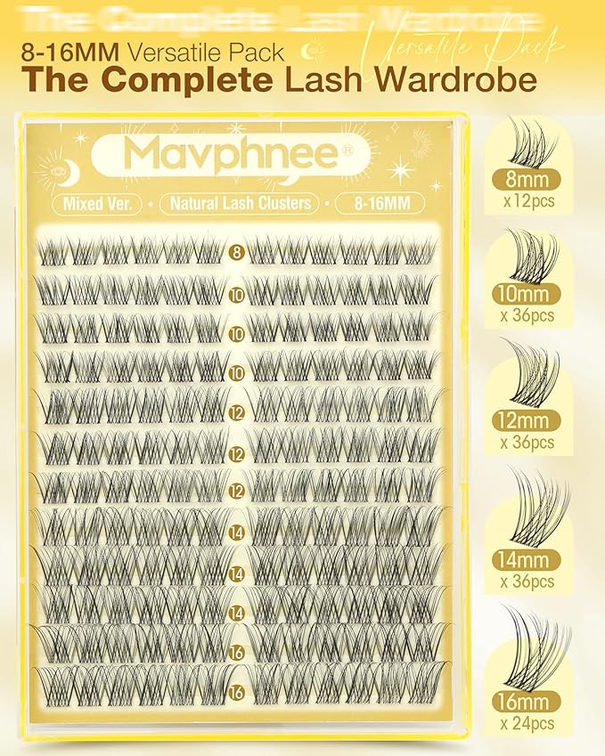 Natural Lash Clusters 8-16MM Wispy Eyelash Clusters with CC-Curly & Clear Band Pestañas Postizas Naturales 144Pcs DIY Eyelash Extensions at Home, Easy to Wear For Daily Makeup