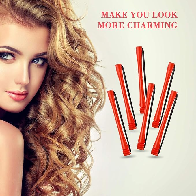 WILLBOND 60 Pcs Perm Rods for Short Long Hair Plastic Cold Wave Perming Curlers Small Hair Curling Rollers with Steel Pintail Rat Tail Kit for Women Hairdressing Styling Supplies(0.2 Inch,Red)