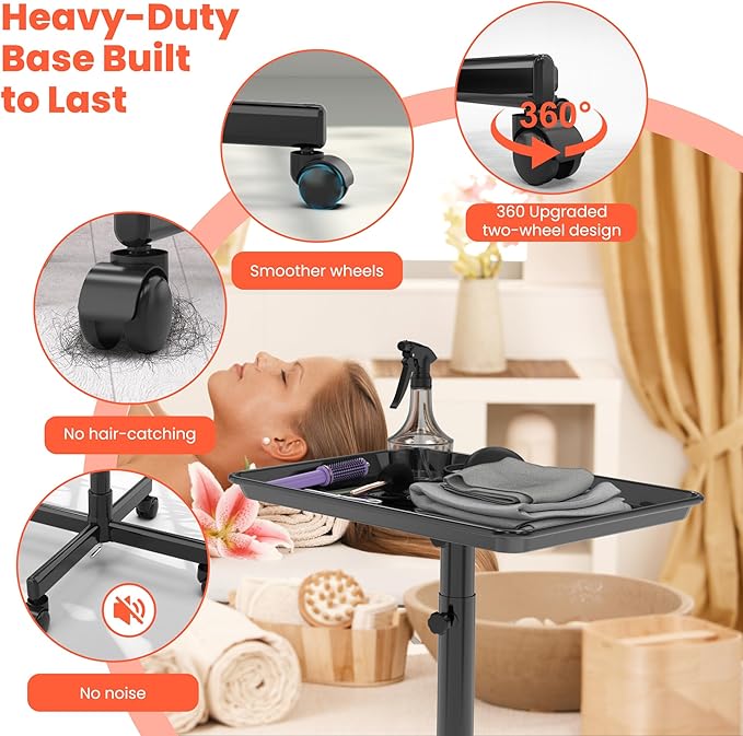 TASALON Rolling Salon Cart, Mobile Styling Station with Wheels Aluminum Rolling Tray Trolley for Salon Essentials, Adjustable Height or Hairstylist Tray with 10 PCS Disposable Salon Tray Cover