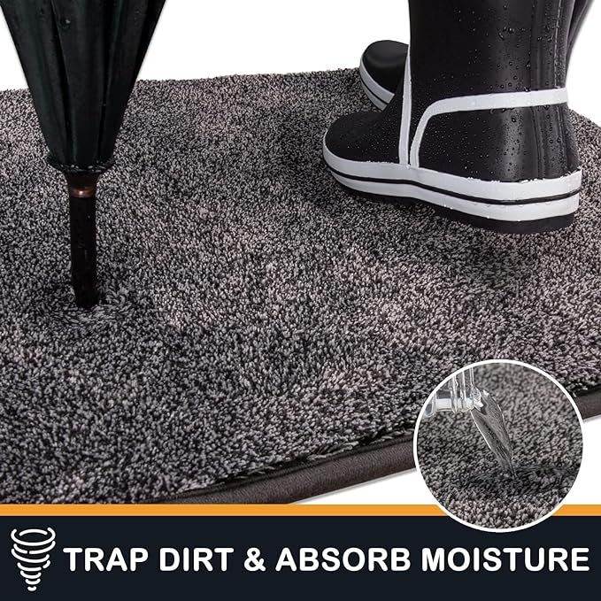 PURRUGS Dirt Trapping Door Mat 36" x 36", Non-Slip Machine Washable Entryway Rug, Dog Doormat, Indoor Front Door Mat, Super Absorbent Entry Rug for Muddy Shoes & Paws, Light Grey-Dark Grey