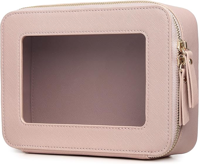 Clear Makeup Bag Women's Waterproof Travel Cosmetic Case and Toiletry Bag Portable Makeup Organizer Bag Car Essential with Zipper (Pink, M-1)