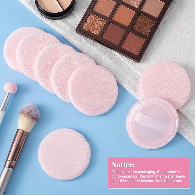 25 Pack 60mm Round Powder Puffs for Foundation Makeup Applicators, Soft Cotton Skin-Friendly Face Powder Sponge Velour Velet Puffs Pads for Cream Cosmetics- Pink